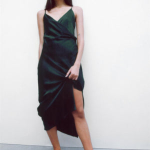 ZARA ザラドレープキャミソールワンピースレーヨングリーンレディース4437302