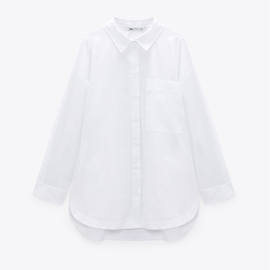 ZARA ザラポプリンシャツコットンホワイトレディース2173262
