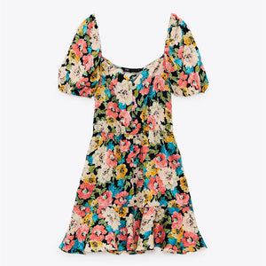 ZARA ザラフラワー柄ワンピースポリエステルブルーブラックレディース2582255