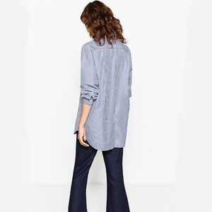ZARA ザラ 刺繍入りシャツ ストライプ レディース　ブルー 春秋向  け 7521244