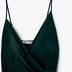ZARA ザラドレープキャミソールワンピースレーヨングリーンレディース4437302