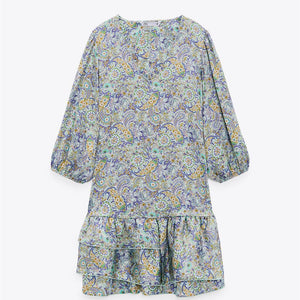 ZARA ザラプリント柄サテンワンピースマルチカラーレディース0387056