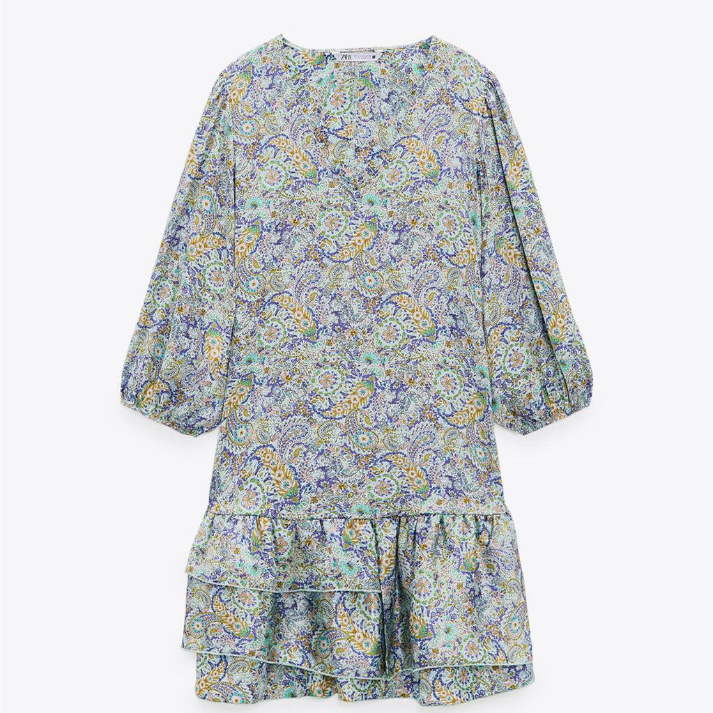 ZARA ザラプリント柄サテンワンピースマルチカラーレディース0387056
