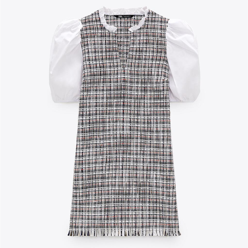 ZARA ザラコンビストラクチャー仕様ワンピースポリエステル青色白色レディース2754862