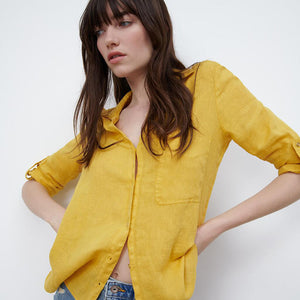 ZARA ザラベーシックリネンシャツリネンマスタードレディース2230503