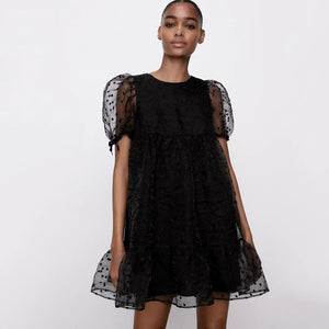 ZARA ザラオーガンザミニワンピースポリエステルブラックレディース2844513