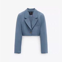 画像をギャラリービューアに読み込む, ZARA ザラトップステッチ クロップドブレザーポリエステルライトブルーレディース4432725