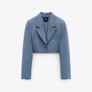 ZARA ザラトップステッチ クロップドブレザーポリエステルライトブルーレディース4432725