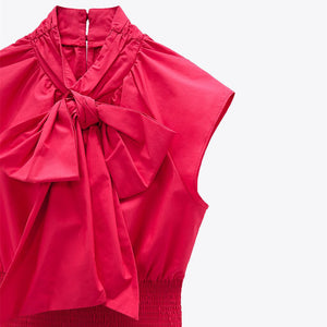 ZARA ザラリボンモチーフ付きポプリントップスコットンフクシアレディース8741235