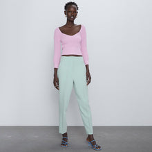 画像をギャラリービューアに読み込む, ZARA ザラ ハイウエストパンツ グリーン カジュアル グリーン 7102032