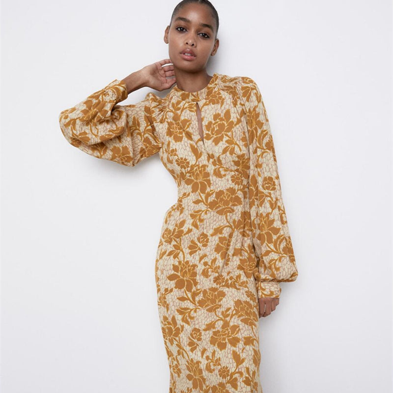 ZARA ザラフラワー柄ミディ丈ワンピース 単一レディース8429432