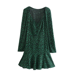 ZARA ザラフラワープリントミニワンピースブラックグリーンレディース8487360