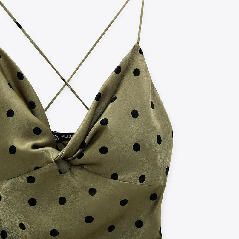 ZARA ザラドット柄レーストリムワンピースカーキレディース2194808