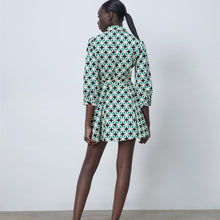 画像をギャラリービューアに読み込む, ZARA ザラベルト付きプリント柄ワンピースコットングリーンレディース4479040