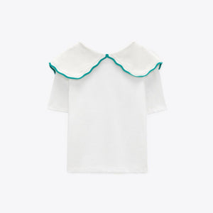 ZARA ザラコントラストネックライン仕様Ｔシャツコットンホワイトレディース1930042