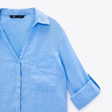 画像をギャラリービューアに読み込む, ZARA ザラベーシックリネンシャツリネンライトブルーレディース2230503