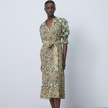 画像をギャラリービューアに読み込む, ZARA ザラプリント柄ミディ丈ワンピースコットンエクリュレディース6895066