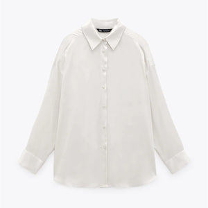 ZARA ザラサテン地シャツホワイトレディース4387028