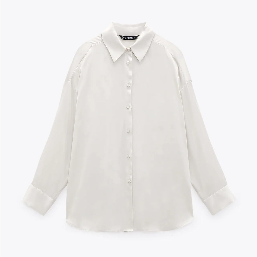 ZARA ザラサテン地シャツホワイトレディース4387028