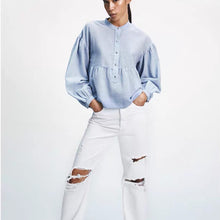 画像をギャラリービューアに読み込む, ZARA ザラドット柄メッシュ ブラウスコットンライトブルーレディース8574025