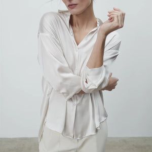ZARA ザラサテン地シャツホワイトレディース4387028