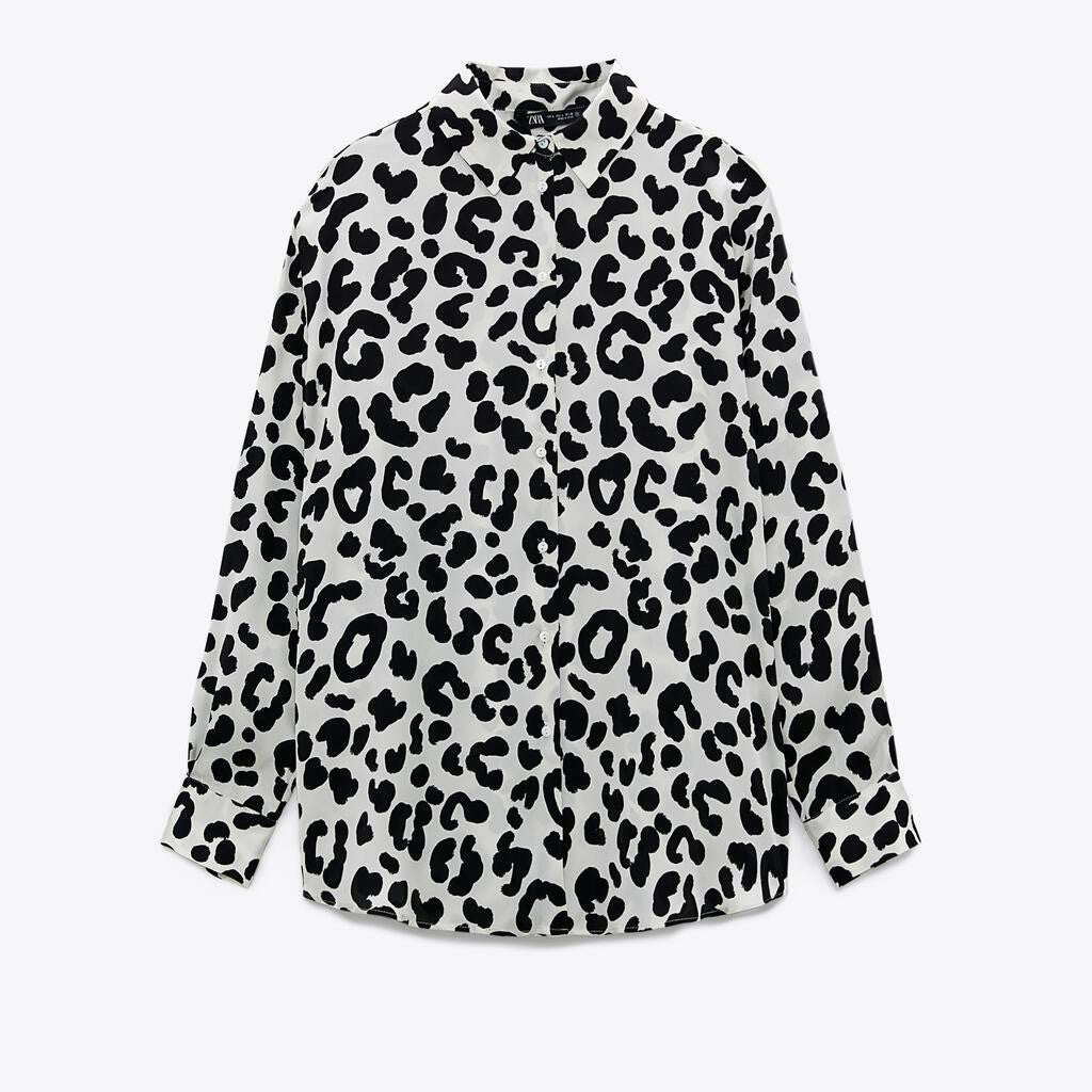 ZARA ザラサテン地シャツポリエステルホワイトブラックレディース2535308