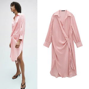 ZARA ザラストライプ柄シャツワンピースピンクレディース2689422