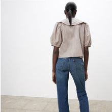 画像をギャラリービューアに読み込む, ZARA ザラストライプ プラッターカラー トップスペールピンクレディース4661003