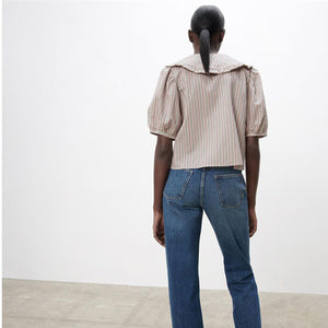 ZARA ザラストライプ プラッターカラー トップスペールピンクレディース4661003