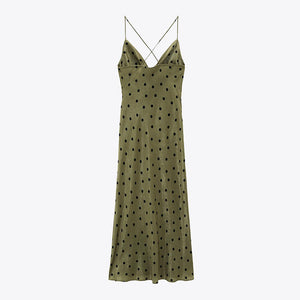 ZARA ザラドット柄レーストリムワンピースカーキレディース2194808