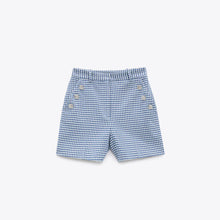 画像をギャラリービューアに読み込む, ZARA ザラボタン付きバミューダパンツコットン青色白色レディース2059362
