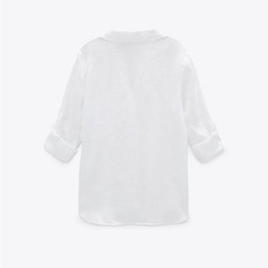 ZARA ザラベーシックリネンシャツリネンホワイトレディース2230503