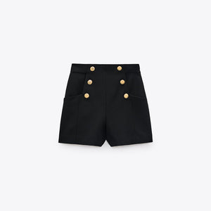 ZARA ザラボタン付きバミューダパンツポリエステルブラックレディース2037314