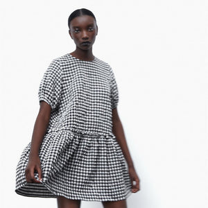 ZARA ザラギンガムチェックミニワンピースポリエステルブラックレディース0387052