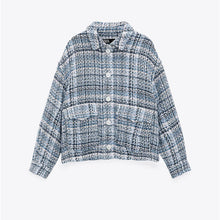 画像をギャラリービューアに読み込む, ZARA ザラテクスチャー シャツジャケットコットン青色白色レディース2284137