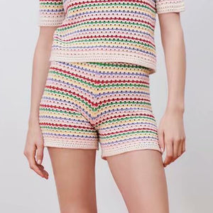 ZARA ザラストライプ柄ニットショートパンツコットンマルチカラーレディース3859029