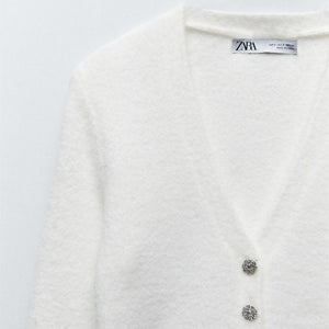 ZARA ザラソフトフィールカーディガンナイロンホワイトレディース9598108