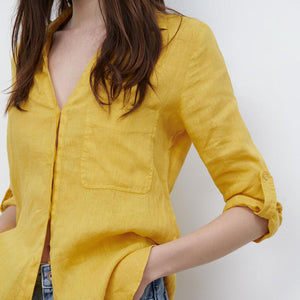 ZARA ザラベーシックリネンシャツリネンマスタードレディース2230503