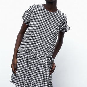 ZARA ザラギンガムチェックミニワンピースポリエステルブラックレディース0387052