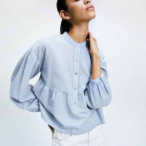 ZARA ザラドット柄メッシュ ブラウスコットンライトブルーレディース8574025