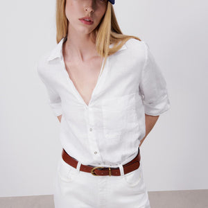 ZARA ザラベーシックリネンシャツリネンホワイトレディース2230503