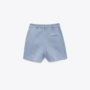 ZARA ザラボタン付きバミューダパンツコットン青色白色レディース2059362