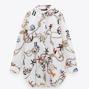 ZARA ザラオーバーサイズ プリント シャツコットンホワイトレディース2669432