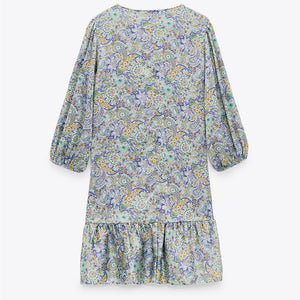 ZARA ザラプリント柄サテンワンピースマルチカラーレディース0387056