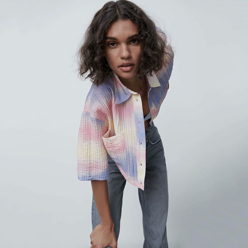ZARA ザラフルイド タイダイ シャツレーヨンマルチカラーレディース3067043