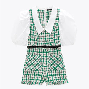 ZARA ザラテクスチャー ジャンプスーツ  エクリュグリーンレディース2809173