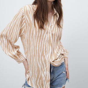 ZARA ザラアニマルプリント シャツミディアムエクリュレディース9878078