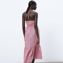 画像をギャラリービューアに読み込む, ZARA ザラストライプ柄ミディ丈ワンピースレーヨンピンクレディース8342116
