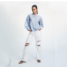 画像をギャラリービューアに読み込む, ZARA ザラドット柄メッシュ ブラウスコットンライトブルーレディース8574025
