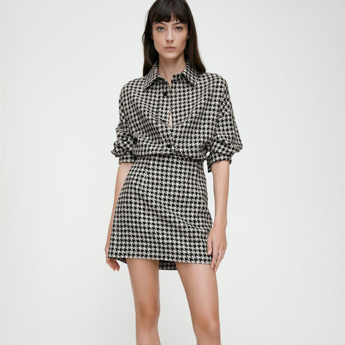 ZARA ザラストラクチャーミニスカートポリエステルホワイトブラックレディース4886065